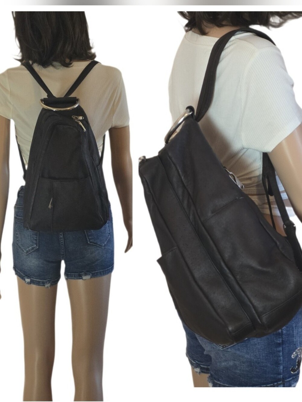 Espresso Brown Leather Convertible Sling Backpack Purse EUC